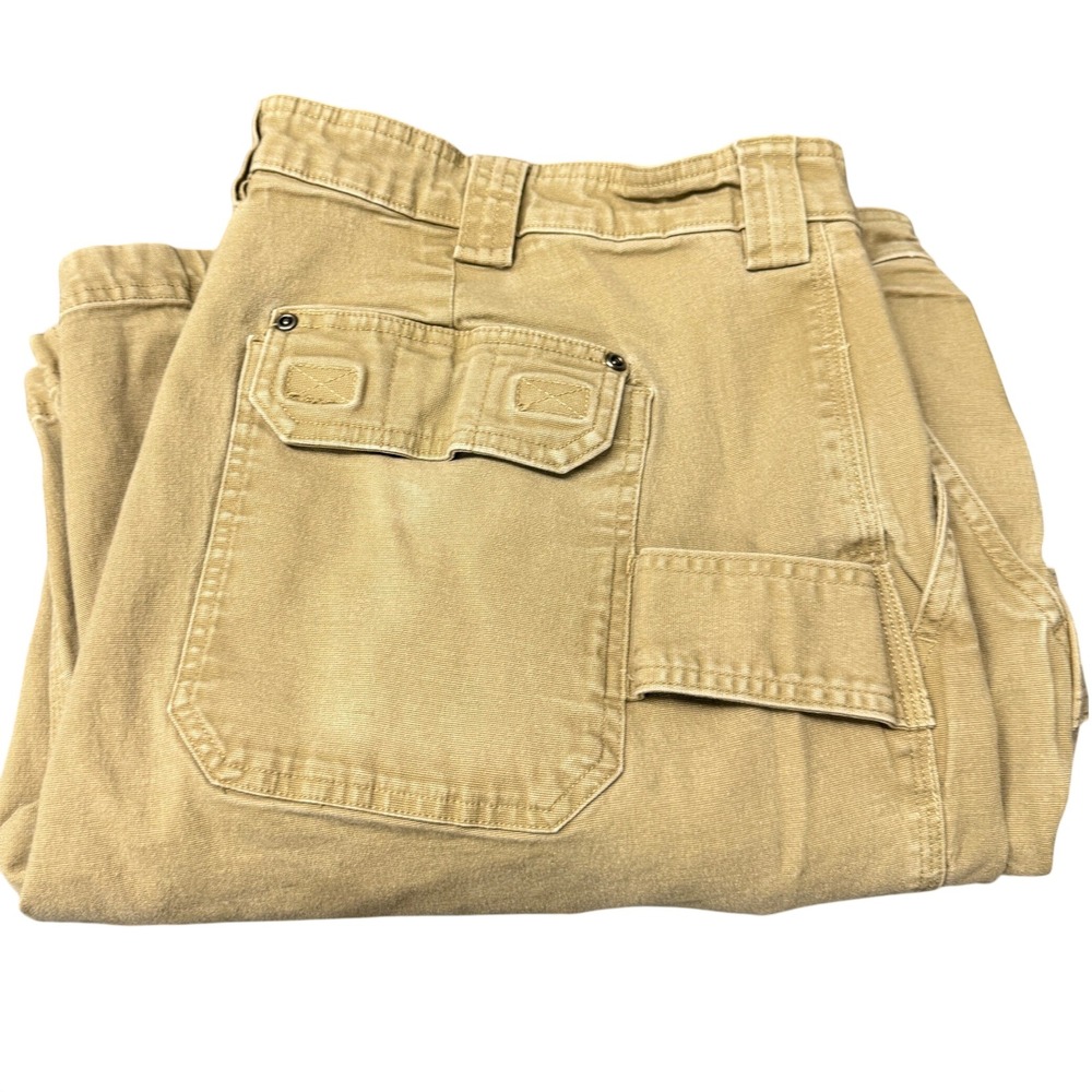 Duluth Cargo Pants Mens 46x30 ACTUAL Flex Fire Hose Khaki Tan Utility Workwear